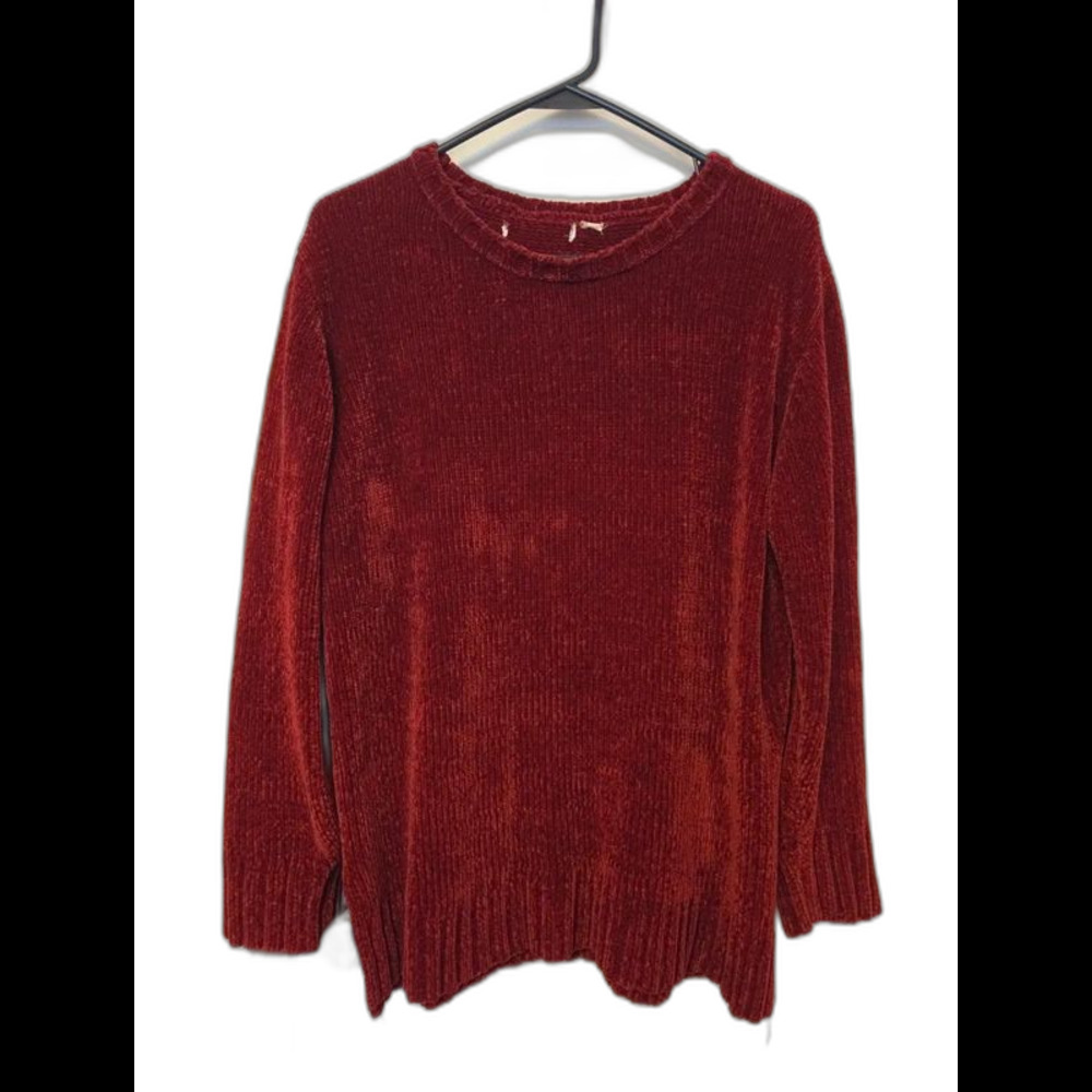 Women's Size Small Deep Red Plush Knit Crewneck Tunic Sweater Christmas Holiday